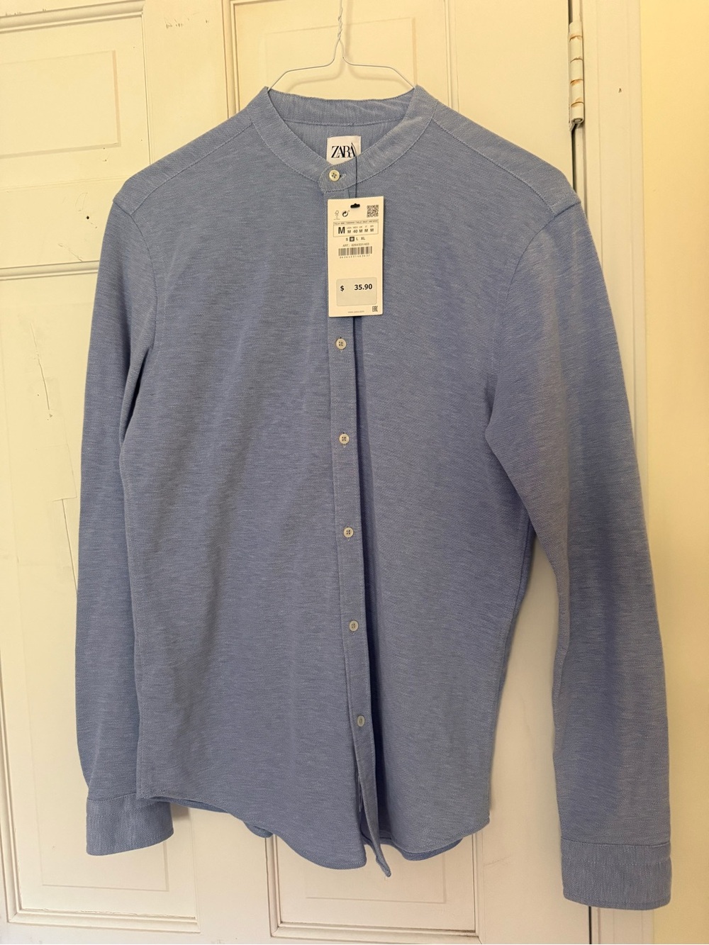 Zara Men’s Light Blue Button-Down Mandarin Collar Shirt
